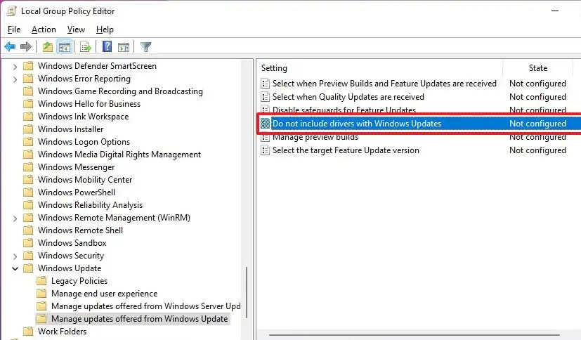 روی گزینه Do not include driver with Windows Update دوبار کلیک نمایید.